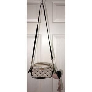 Luv Betsey Johnson Cross Body Purse Quilted 2 Sects Heart Tassel Bag Charm 6x7